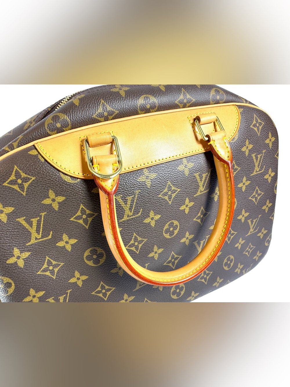 Louis Vuitton Deauville Monogram Satchel in Brown and Tan Leather Trim - Picture 6 of 16